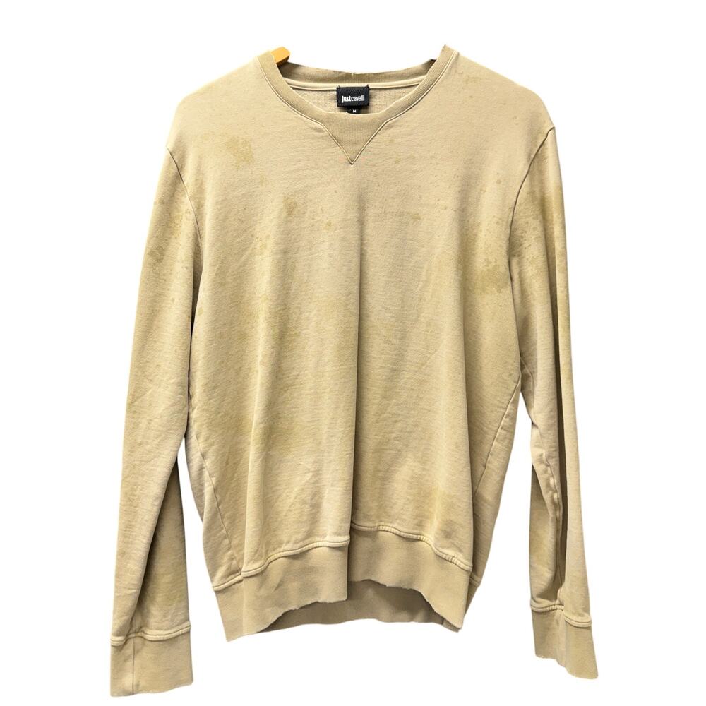 Just Cavalli Sweatshirt Mens Medium Splatter Print Raw Hem‎ Pullover Crew Italy